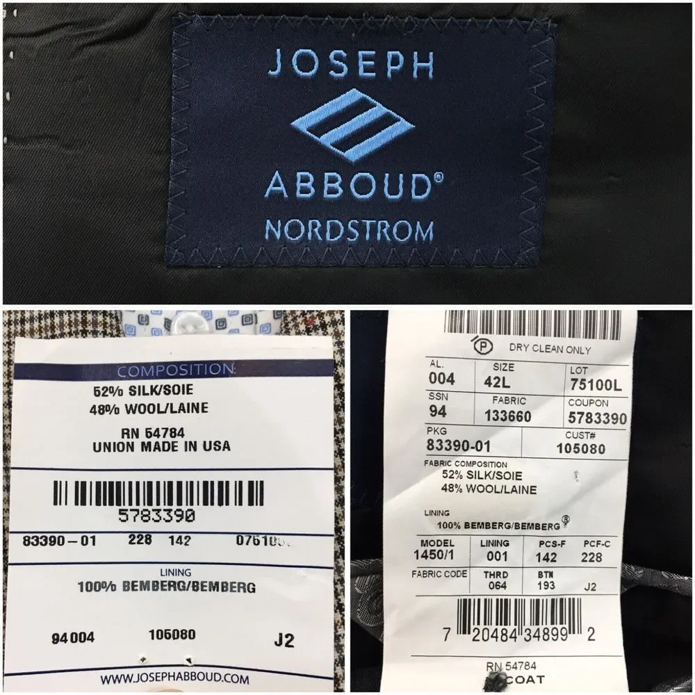 New Joseph Abboud Mens Blazer‎ Sport Coat Casual Jacket Size 42L Wool Silk Suits